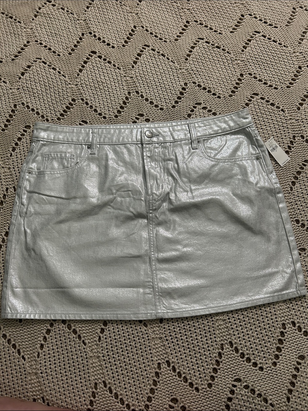 Old Navy Metallic Silver Cotton Mini Skirt Sz 14 NWT